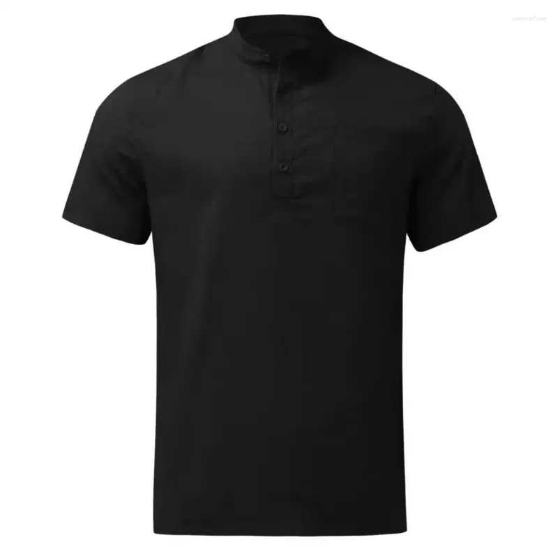 Men's Casual Shirts Men Business Shirt Stylish Summer With Stand Collar Chest Pocket Commute Style Top For