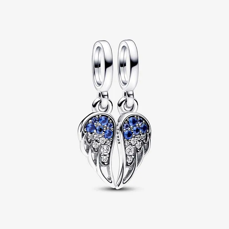 Sparkling Splitable Angel Wings Dangle Charm Pandoras 925 Sterling Silver Luxury Charms Bracelet Making charms Designer Necklace Pendant Original Box TOP quality