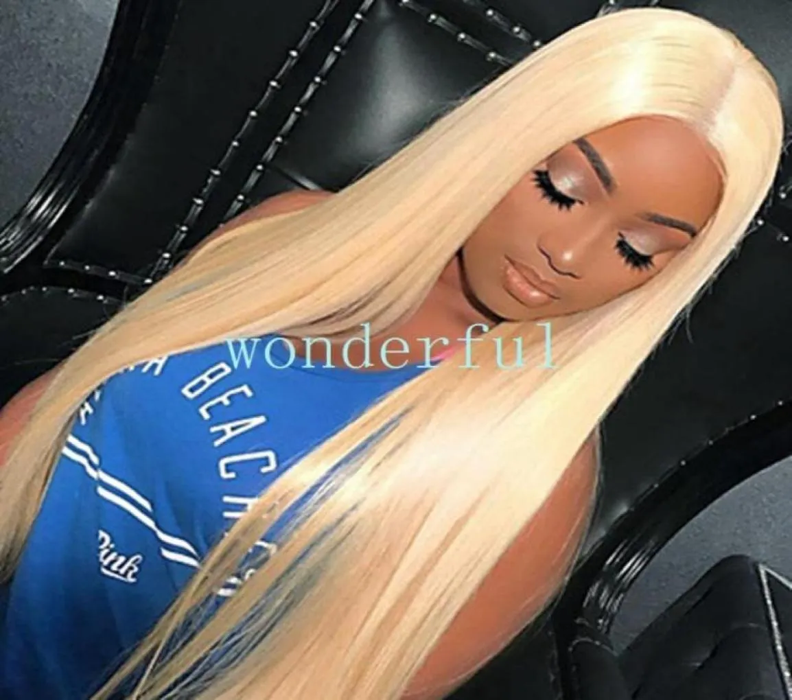 Perruque Lace Front Wig synthétique blonde lisse, cheveux synthétiques, naissance des cheveux naturelle, partie centrale Blonde Women039s, perruques naturelles longues Hal33297159116439