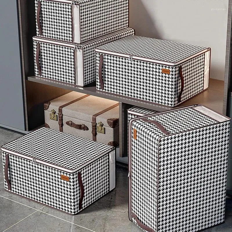 Shopping Bags Household Houndstooth Sorting Storage Bag Clothes Blanket Quilt Closet Foldable Cabinet Organizer Box Non Woven Luggage