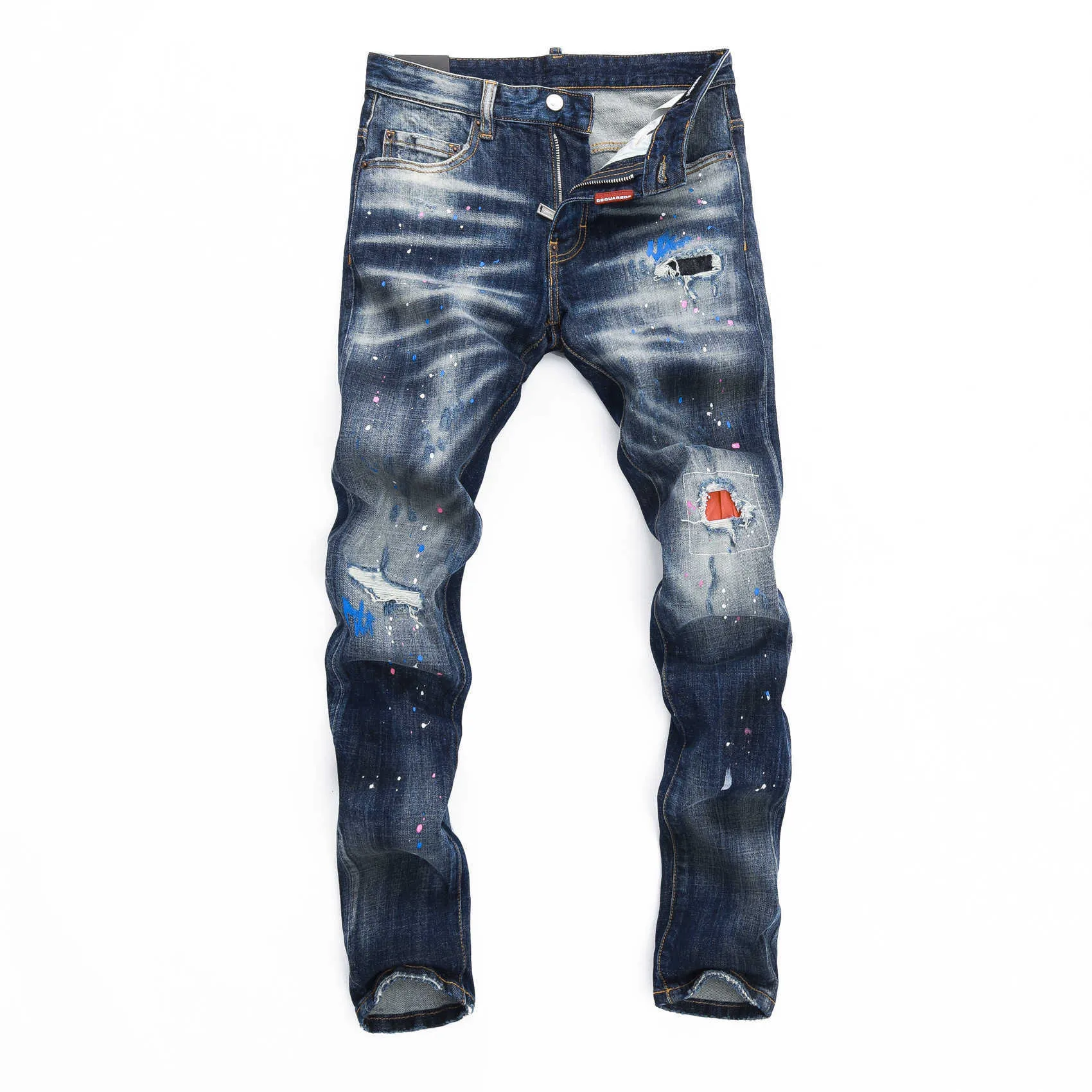 2024 primavera e outono personalizado elástico lavagem de água personalizado jato de tinta apertado boate moda descoberta d2 jeans calças dos homens