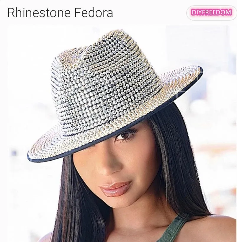 Rhinestone fedora jazzhattar cowboyhatt för kvinnor och män fördubblar färglock röd med svart diamant grossist 240311