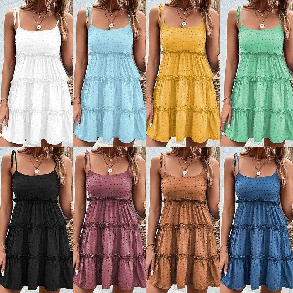 Sexy suspender vestido de cor sólida verão outerwear puro desejo estilo praia saia cintura para cima sem costas a linha curta