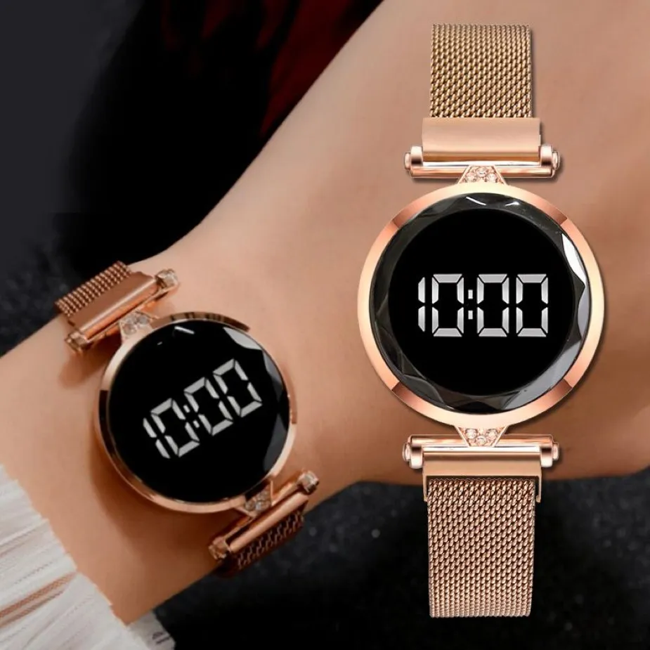 Luxe LED Vrouwen Magnetische Armband Horloges Rose Goud Digitale Jurk Horloge Quartz Horloge Dames Klok relogio feminino273J