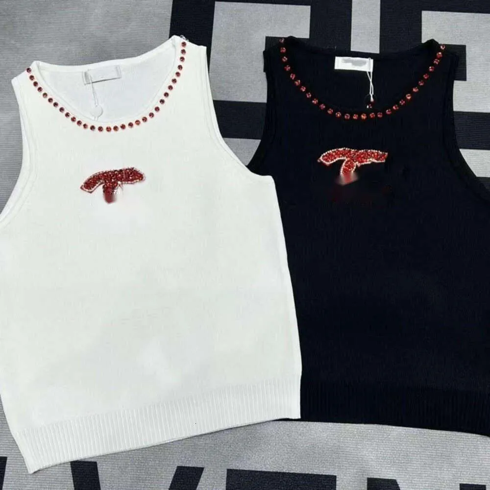 Summer Women Vest Designer Tank Top Womens Fashion Letter Rhinestone Halter Vests Round Neck Sleeveless Cotton Knit Tops