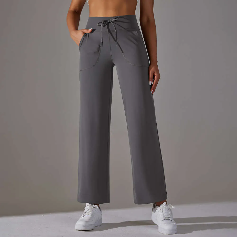 Lu Pant Align Align Lu Lemon Pantaloni a zampa da donna a gamba larga con tasche Pantaloni sportivi con coulisse Leggings da yoga svasati a vita alta Fiess Runn