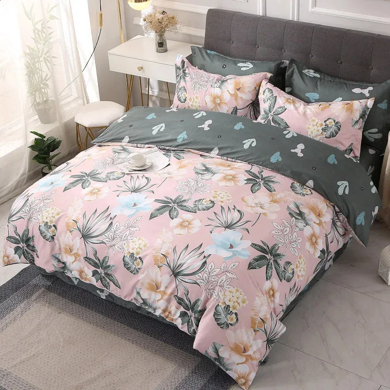 Literie housse de couette avec fermeture à glissière motif Floral doux microfibre couette enveloppe taie d'oreiller 230308