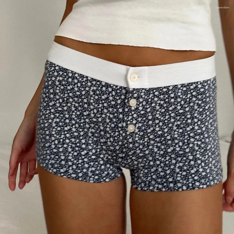 Womens Shorts Fashion Women Y2k Floral Boxer Lace Trim Button Low Waist Boy Fitted Fairy Sweet Mini 00s Cute