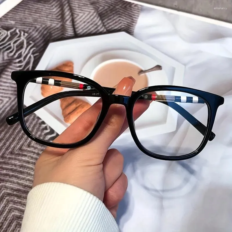 Sunglasses Frames Anti Blue Light Stripe Square Eyeglasses Frame For Women Vintage Clear Lens Computer Glasses Female Myopia Shades