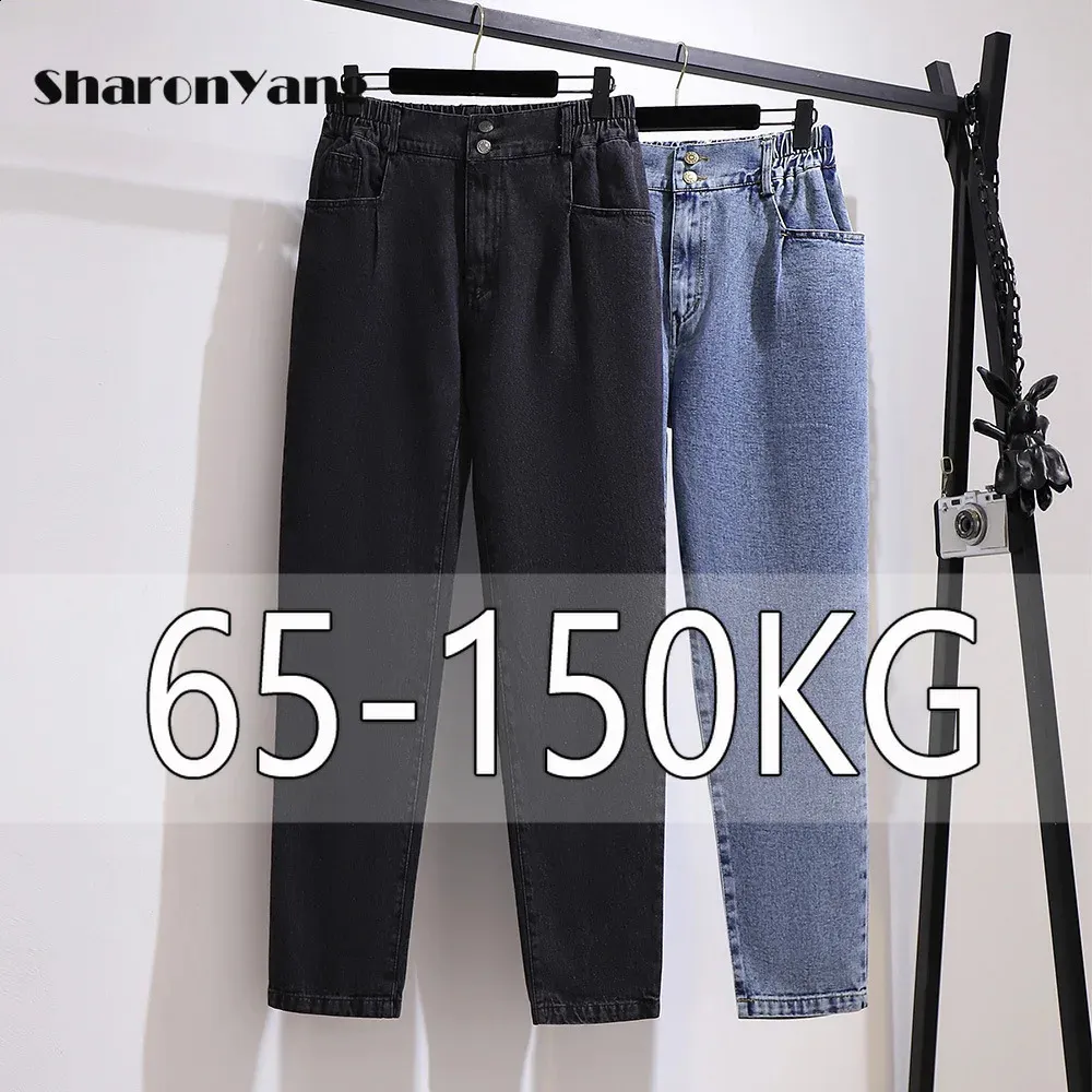 2XL6XL Boyfriend Jeans for Women High Waist Full Length Denim Harem Pants Vintage Baggy Woman Mom Large Size 240307