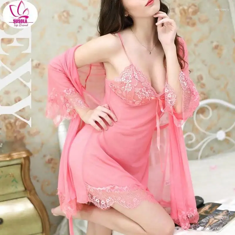 Women's Sleepwear SUSOLA Lady Spring Summer Women Lace Mini Nightdress Set Of Nightgown Sexy Half Sleeve Dress Female Twinset