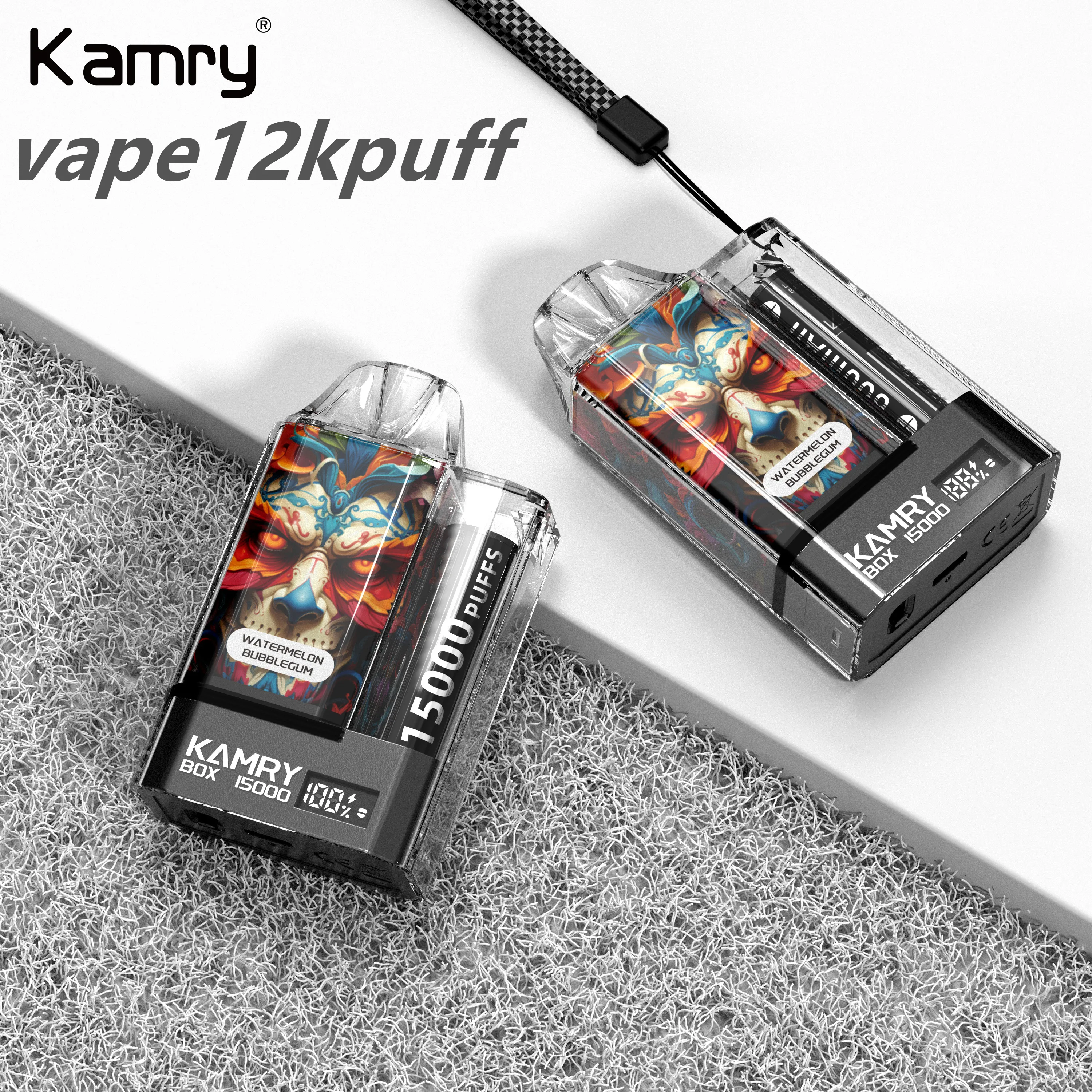 Yeni Kamry Box15000puff Tek Kullanımlık E-Cigette Vaper Mesh Bobin POD600mAH Şarj Edilebilir E-Cigarette Evaporatör Vapes 15kpuff Tuz Alkali İçerik 2%