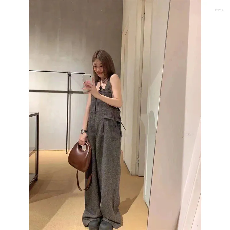 Women's Pants Niche Design Fashionable Wool Adjustable Shoulder Straps Loose Overalls