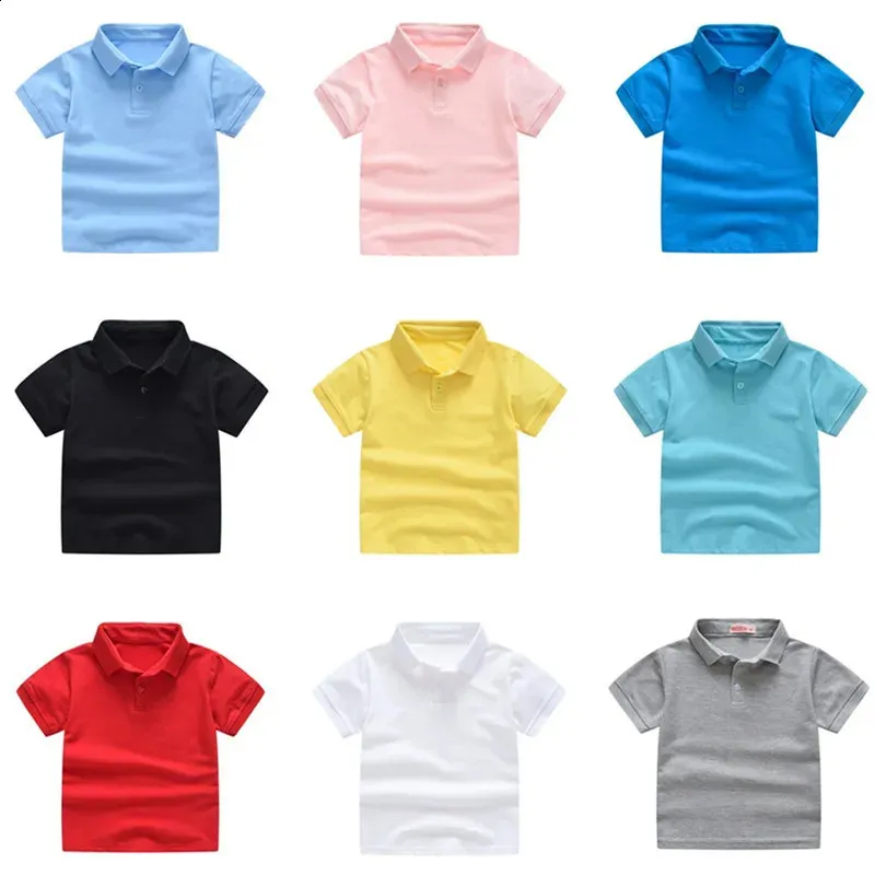 Solid Color Boys Girls Summer T-shirts Kvalitet bomulls uniform Polo barn toppar mode barnkläder 240311