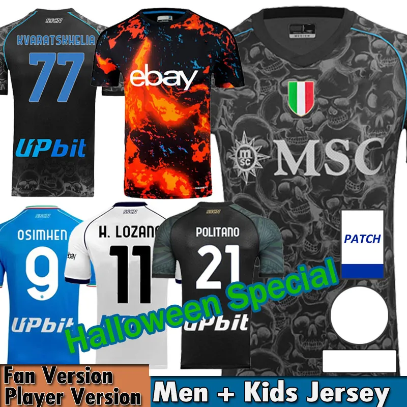 23 24 Napoli Voetbalshirt Kid Kit Maglia Napels SSC Kampioen Voetbalshirt Thuis Uit Fan Spelerversie Halloween Speciale Pre-Match OSIMHEN MARADONA KVARATSKHELIA