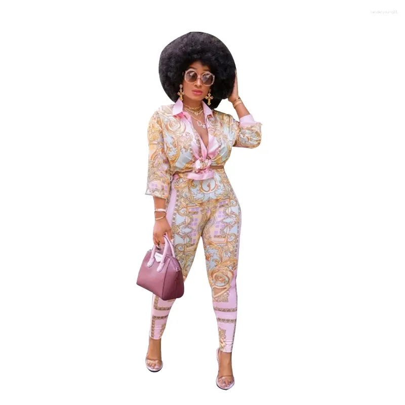 Ethnic Clothing Paisley Elegant Women's Set Sexy Legging Pants Suit and Bind Shirt Tops Matching Two 2 Piece Streetwear Tracksuits