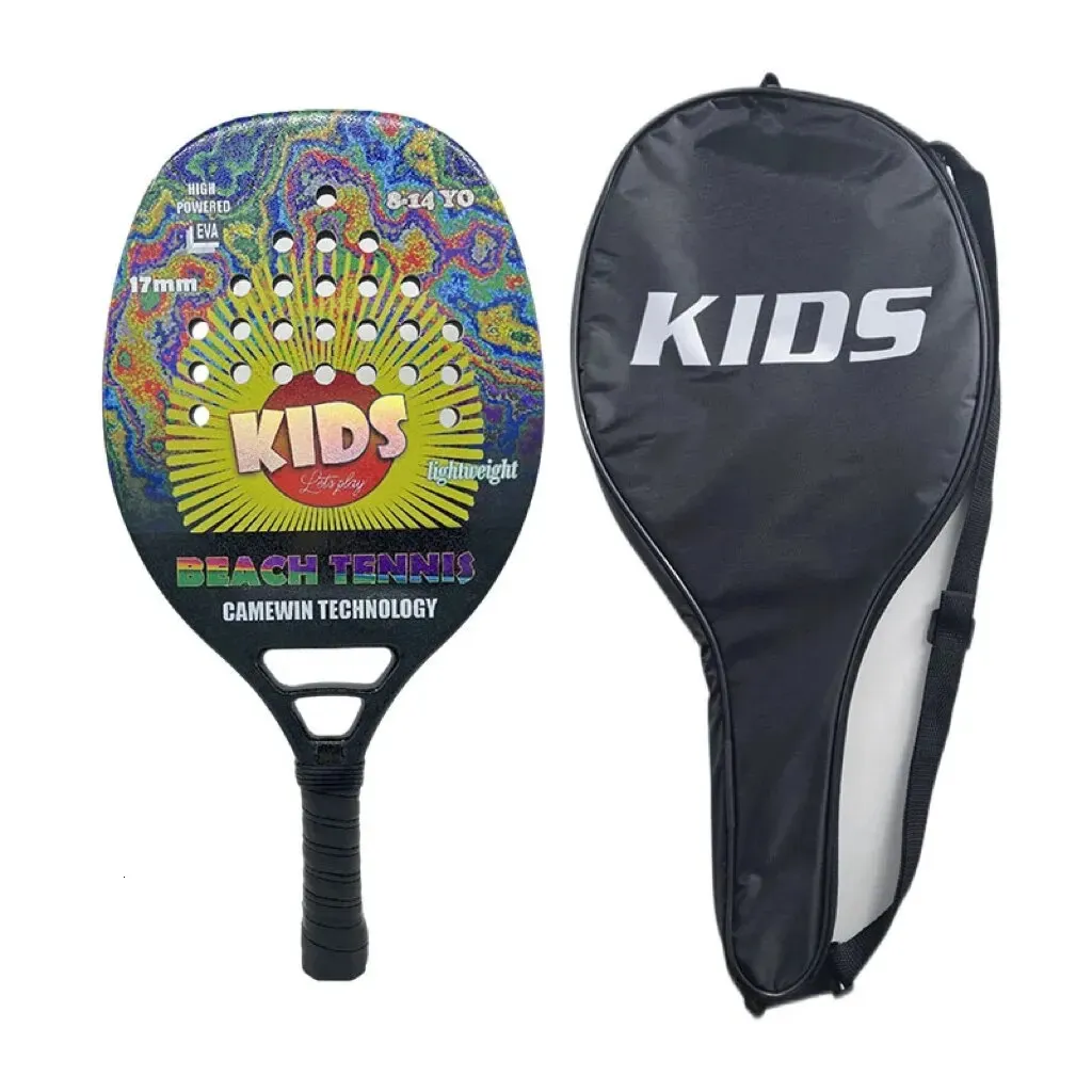 6-14yo crianças raquete de tênis de praia iniciante raquete de fibra de carbono 270g luz adequada para criança com capa presente black friday 240313