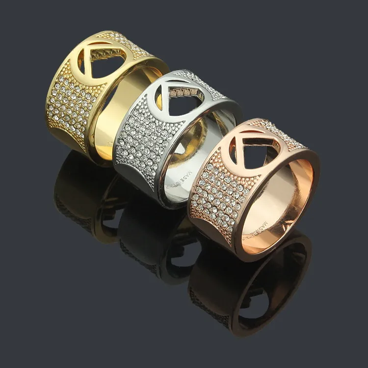 Titan Stahl 18K Vergoldung Ring Hohl F Brief Frauen Ringe Paar Emaille Farbe Männer Designer Schmuck BR-04