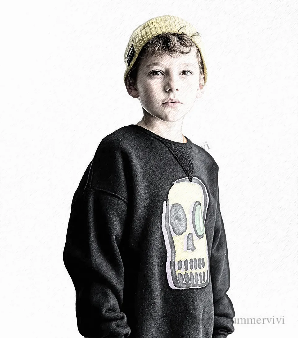 INS Boys skull letter printed sweatshirt NU children embroidery long sleeve pullover Fashion kids loose casual jumper S0584