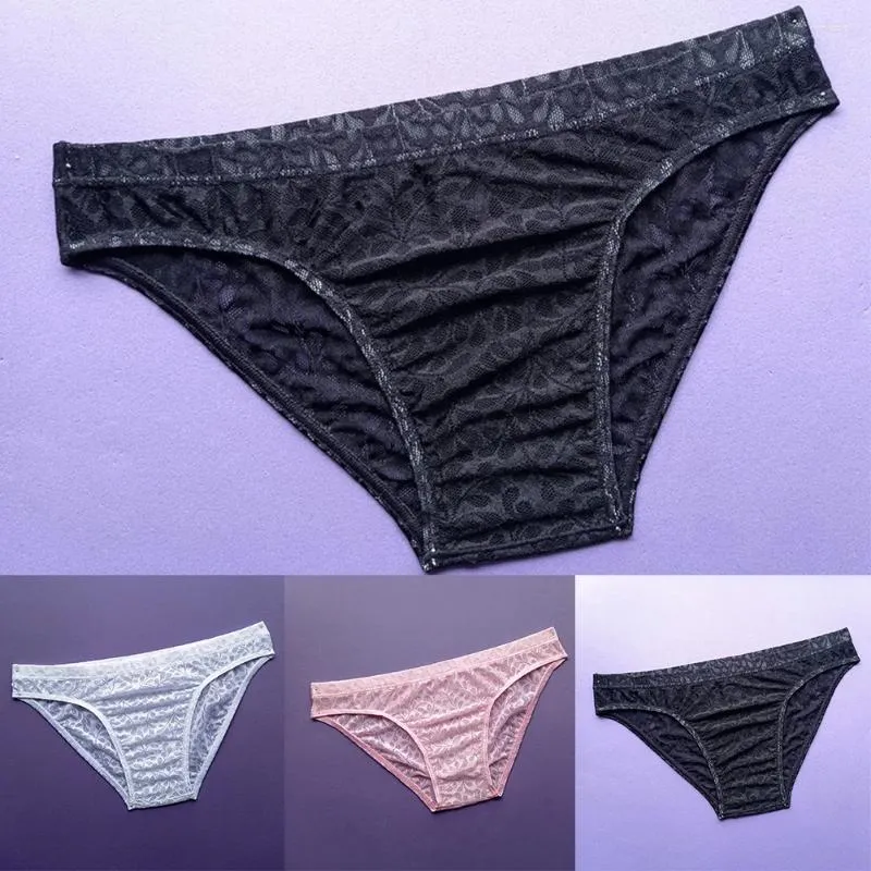 Underpants Men's Briefs Sexy Transparent G-String Bikini Men Lace Sheer Pouch Thongs Underwear Sissy Panties High-Quality