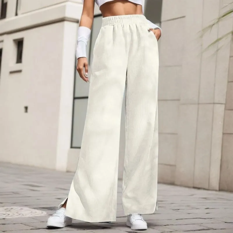 Frauen Hosen Chic Herbst Winter Elastische Hohe Taille Frauen Casual Solide Cord Gespleißt Split Bottom Flare Streetwear