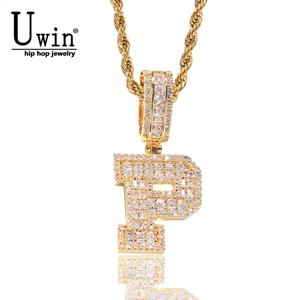 Uwin lettre initiale pendentif glacé Baguette cubique zircone nom collier avec chaîne de tennis mode Hip Hop bijoux pour femmes 240311