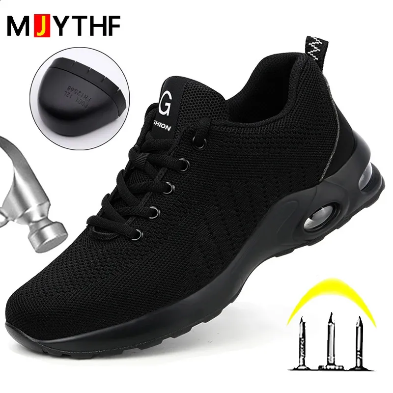 Summer Air Cushion Arbetssäkerhetsskor för män Kvinnor andningsbara arbeten sneakers Steel Toe Shoes Anti-Puncing Safety Protective Shoe 240306