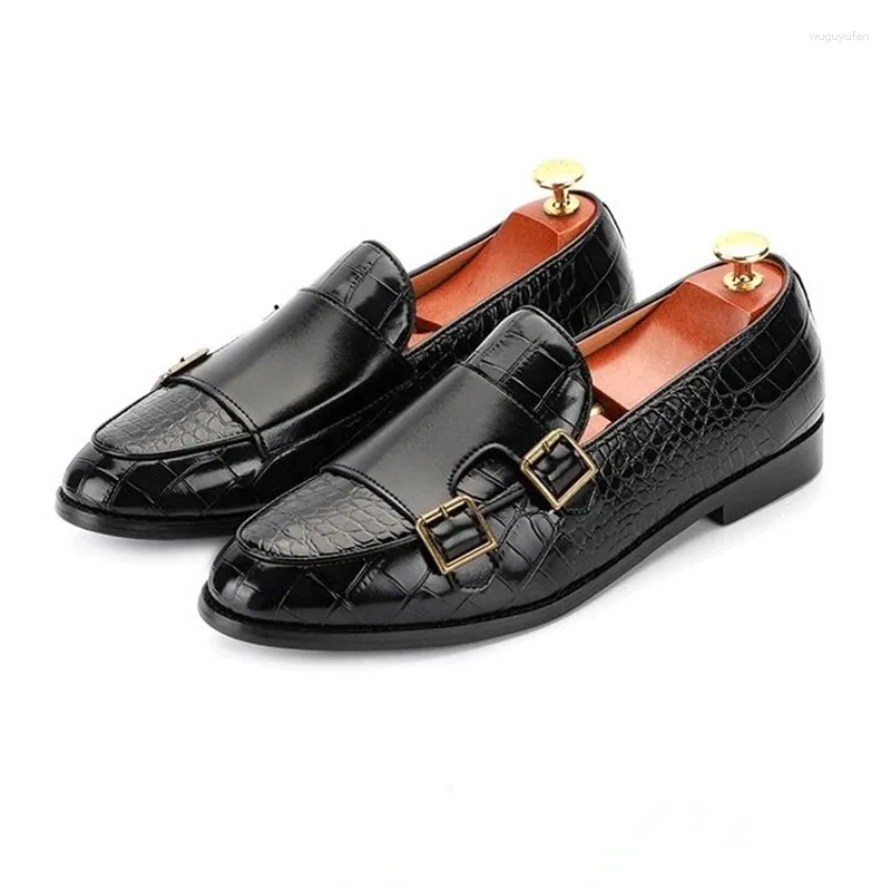 Sapatos de vestido homem crocodilo grão microfibra couro casual homens fivela festa de casamento mocassins confortáveis mocassins condução apartamentos