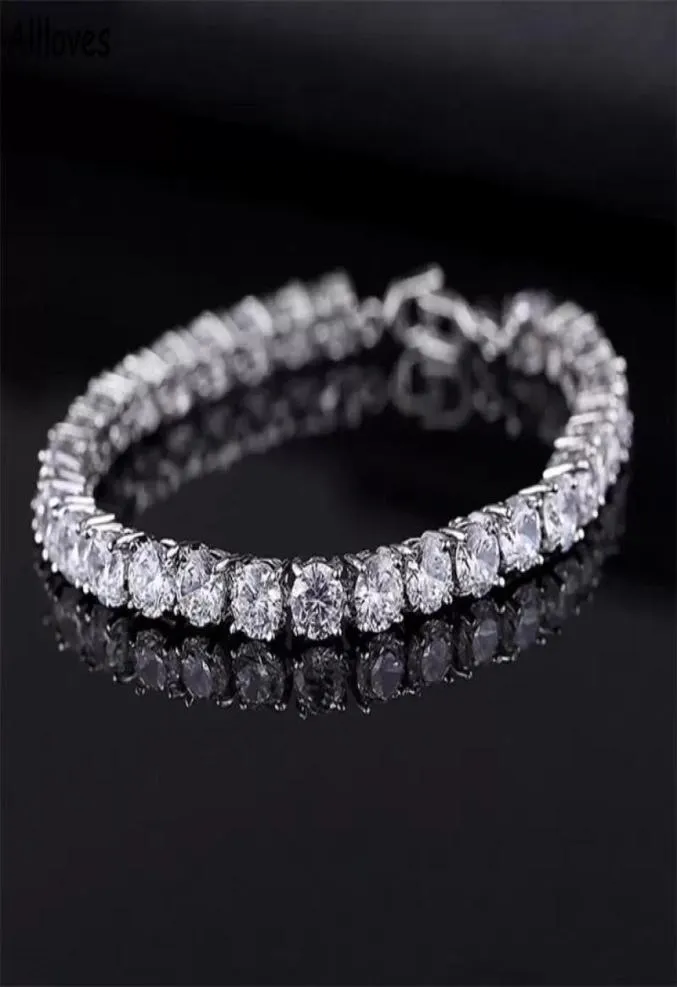 Trendy Crystals Women Bracelets Jewelry 925 Sterling Silver CZ Tennis Bracelet Chains Wedding Fashion Rhinestones Jewelry Ladies P8615051