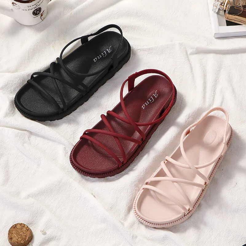 HBP Non-Brand 2024 Spring Summer Womens Flat Sandals Fashion Quilted Cross Strap Comfortable Cute Beach