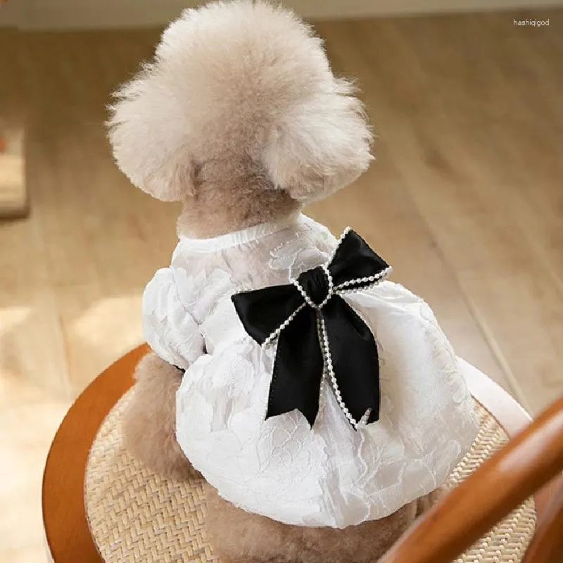 Abbigliamento per cani Abito estivo Abiti per cuccioli di gatto Gonna di perle carina Blwknot Chihuahua Yorkie Pomerania Bichon Barboncino Costume per animali domestici XS