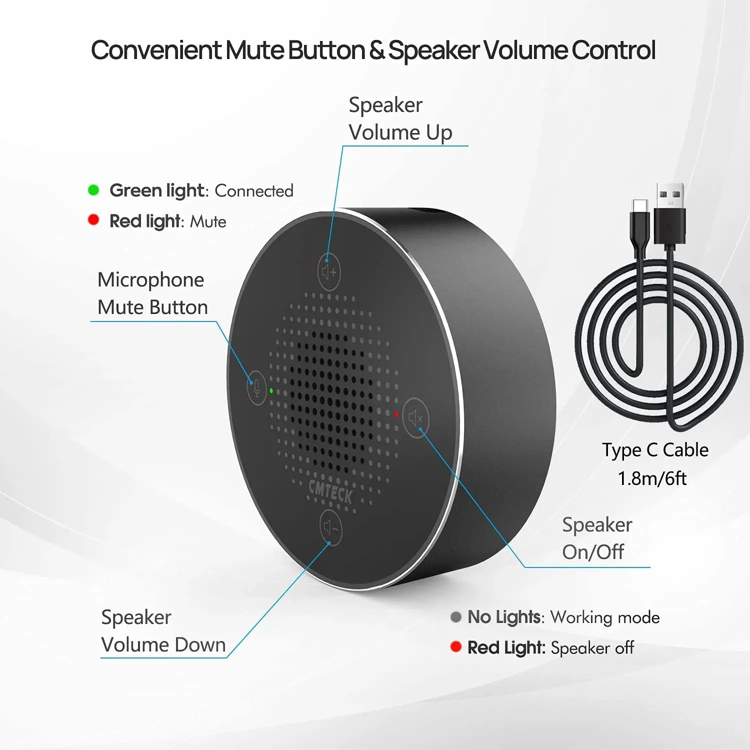 Microphones Desktop USB Conference Speakerphone Microphone 360° Omnidirectional Condenser Computer Mic Mute/Volume Function with Speaker