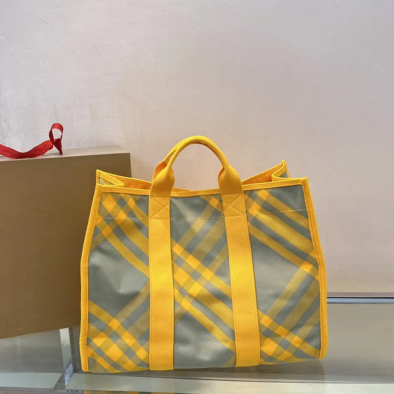 Bolso de compras grande de diseñador para mujer, bolsos de hombro con rejillas amarillas de lujo, bolso de lona de alta calidad para mujer, bolsos de playa de verano