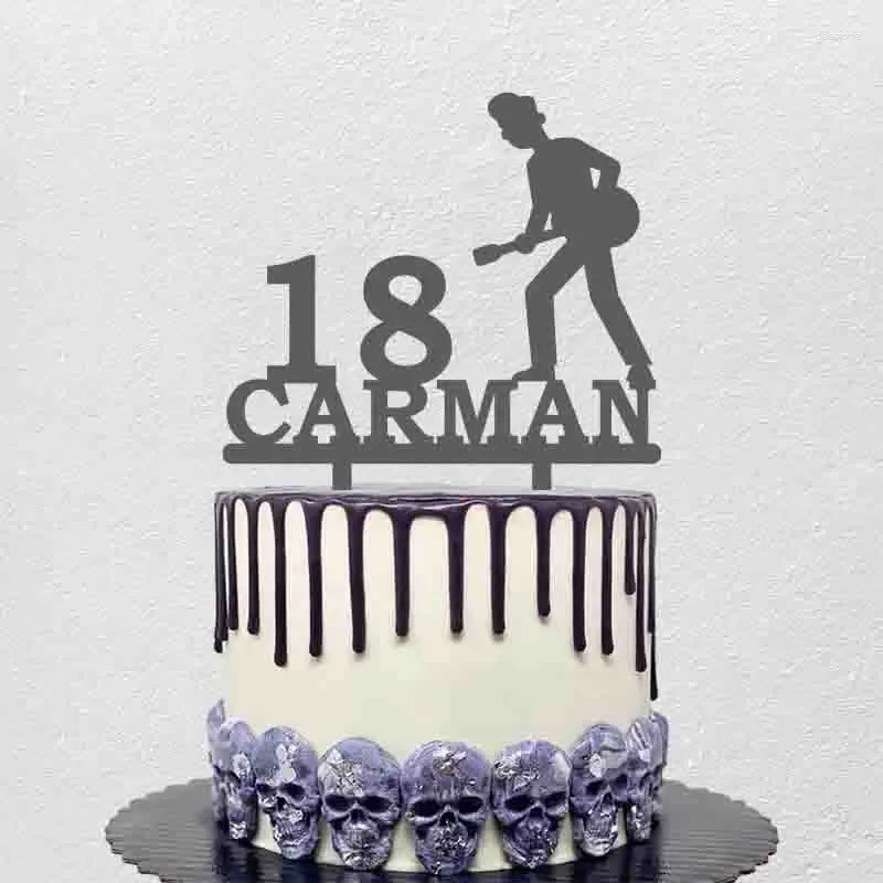 Articoli per feste Nome personalizzato Età Uomo che suona la chitarra Silhouette Cake Topper per i fan Decorazione musicale di compleanno