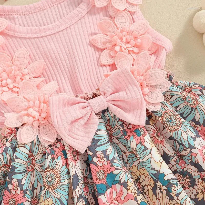 Girl Dresses Born Baby Girls Rompers Sleeveless Floral Print Skirt Hem Infant Bodysuits With Headband Summer Clothes