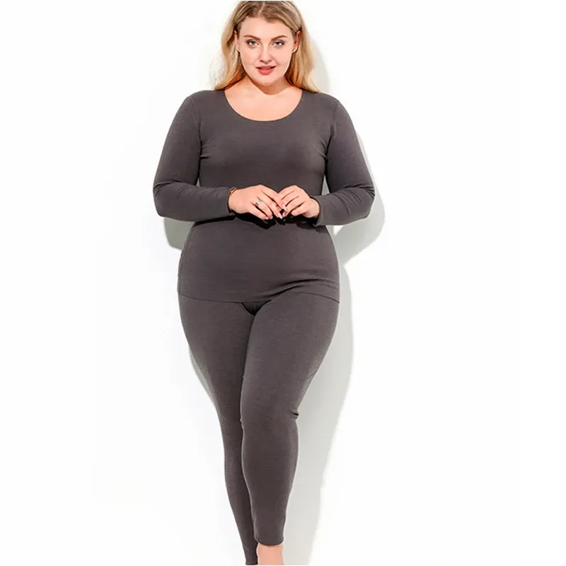 Sets Plus Size 8XL 150kg 2 Piece/Set Winter Fleece Thermal Underwear Women Long Johns Sets O Neck Warm Women Home Wear