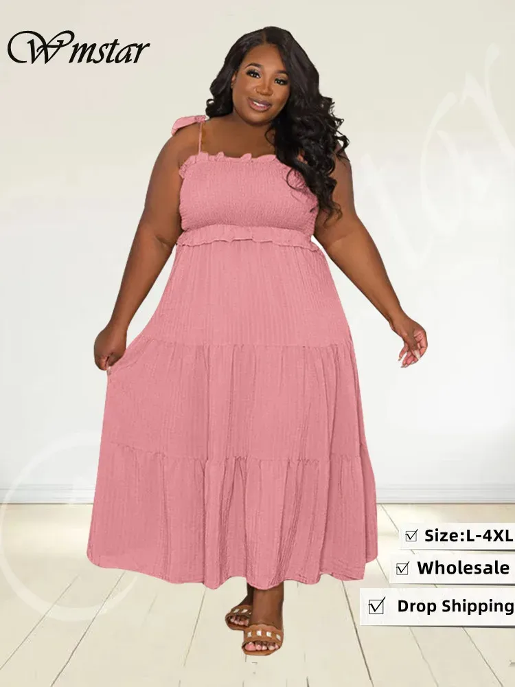 Sukienki sukienki wmstar plus size 4xl słodkie kobiety seksowne solidne bandaż slip wielki hem maxi sukienka nowa styl gorąca wyprzedaż hurtowa dropshipping