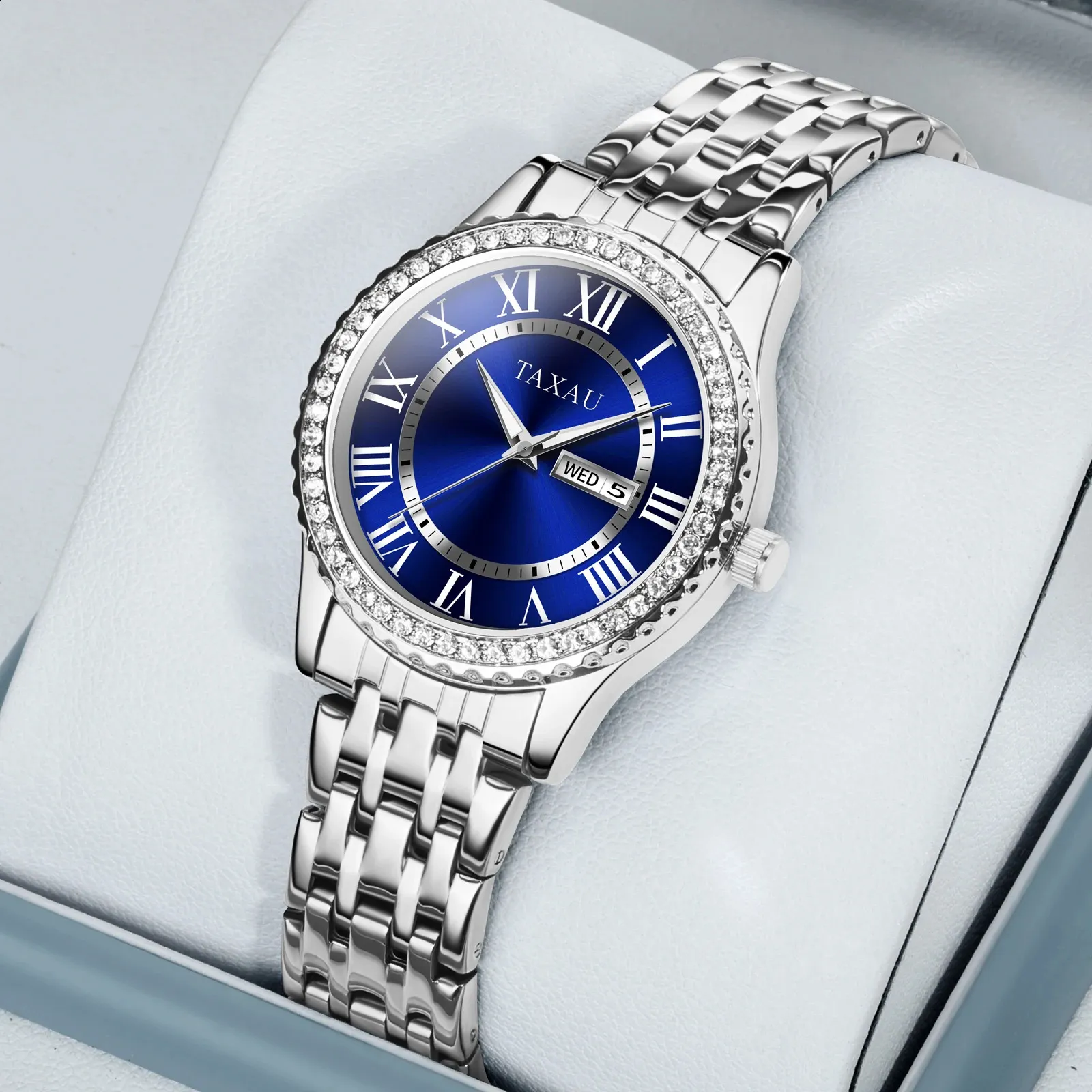 TAXAU оригинальные синие часы для женщин, водонепроницаемые роскошные женские часы из нержавеющей стали, модные кварцевые наручные часы Reloj Mujer 240314