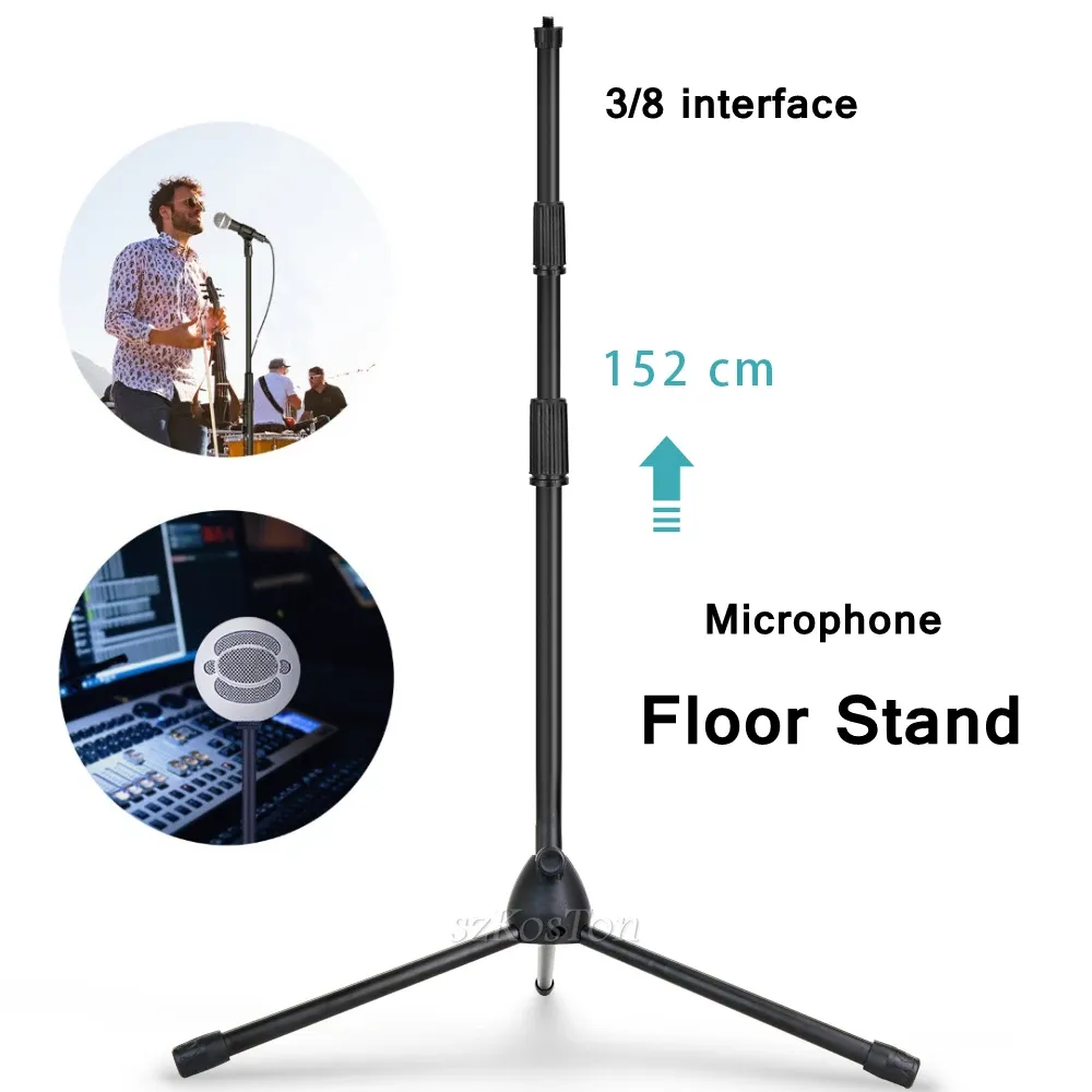 Mikrofoner 3/8 Gränssnitt Portable Microphone Floor Stand Justerbar metallmikrofonarmhållare Tripfas Prestationsinspelningsstudio