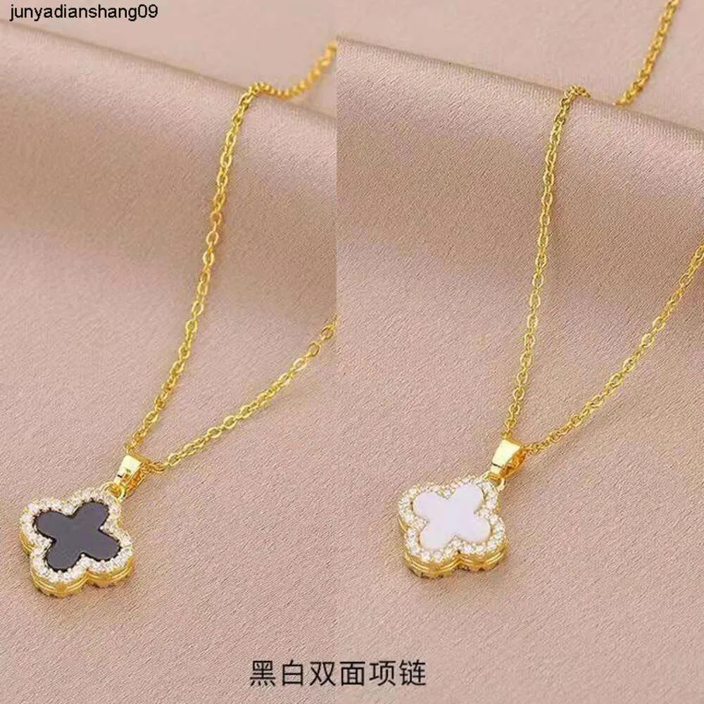 Dubbelzijdig draagbare Lucky Clover ketting sleutelbeenketting modieus temperament veelzijdige klassieke hanger kleine geurige zirkonia ketting