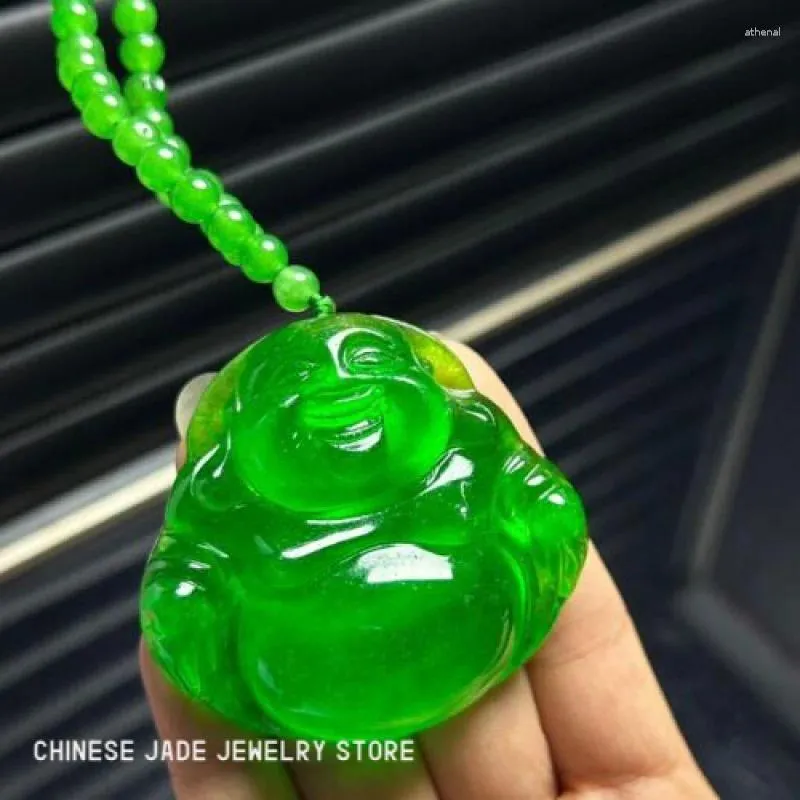 Hänge halsband certifierade naturliga perfekt höggrön jade jadeite buddha pendantnecklace