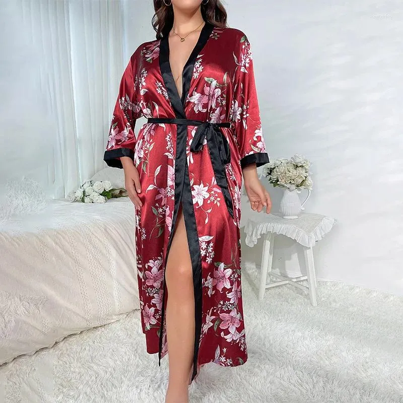 Long Rayon Print Leopard Nightgown for Women Plus Size Kimono Bathrobe Soft Loose Nightwear Peignoir 3XL 5XL