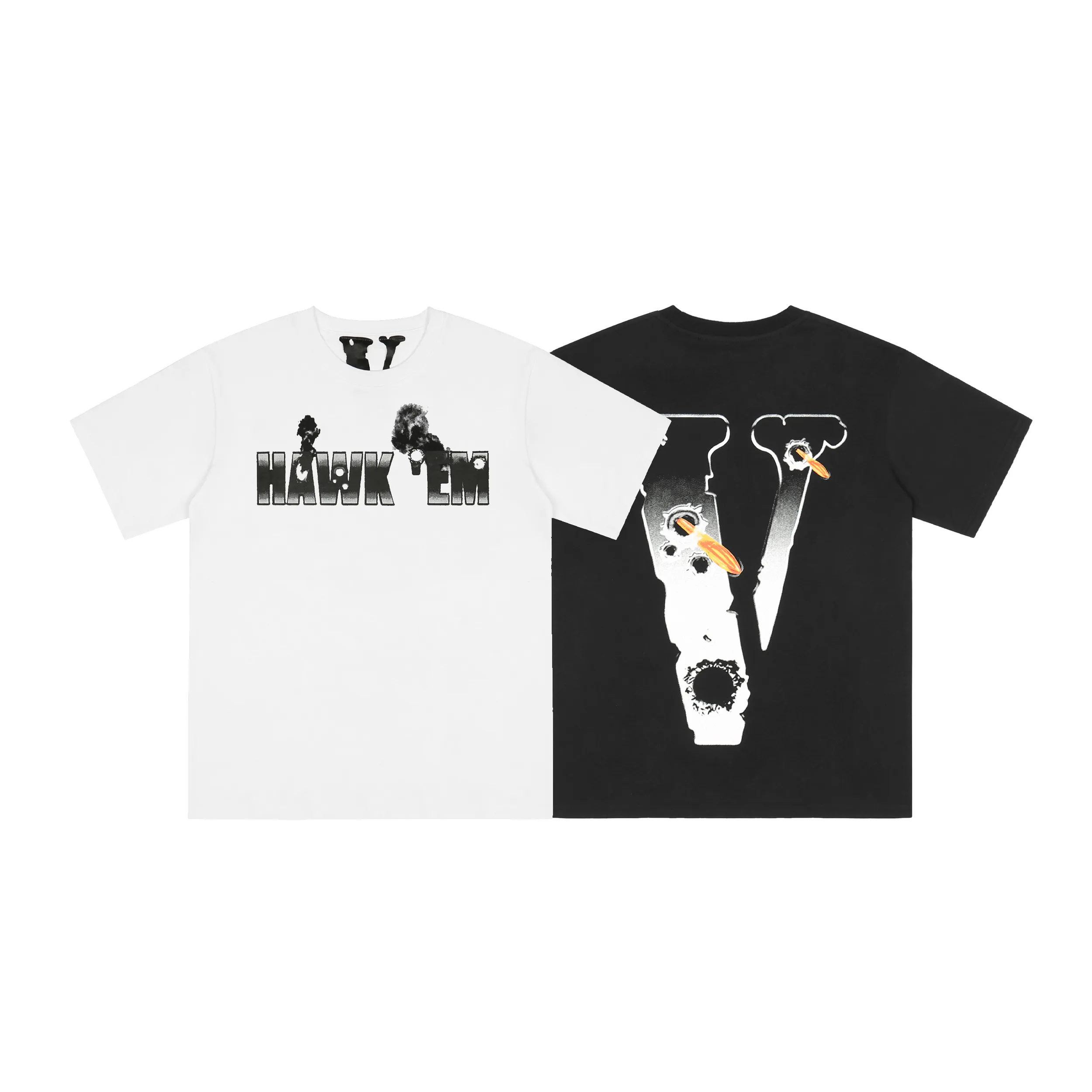 Vlone T-shirt Big "V" Tshirt Men's / Women's Couples Casual Fashion Trend High Street Loose Hip-Hop100% Cotton Printed Round Neck Shirt US Size S-XL 6144