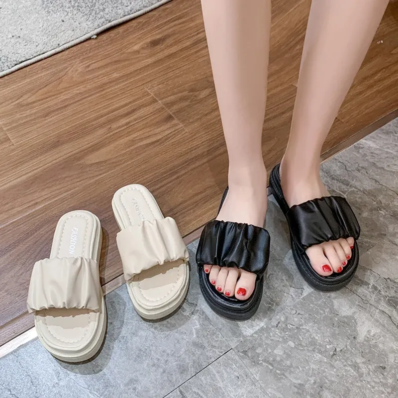 Ботинки обувь женская платформа Med Slides Fashion 2022 Flat Soft Summer Luxury Rome PU Rome Rubber Basic Scandals Slaper