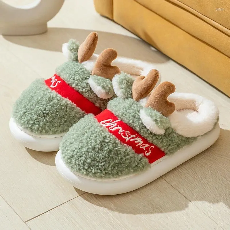 Slippers 2024 Kerst Slipper Cadeau Winter Warm Katoen Mannen Vrouwen Indoor Vloer Platte Huis Antislip Schoenen Paar