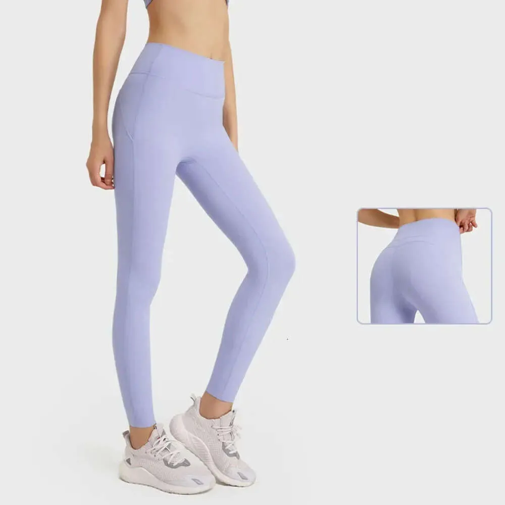 Lu Pant Align Lu Lemon utan Lu Front Seam Women High midja Yoga Pants Sports Leggings Fiess Peach Hip Buttock Push Up Running Tig