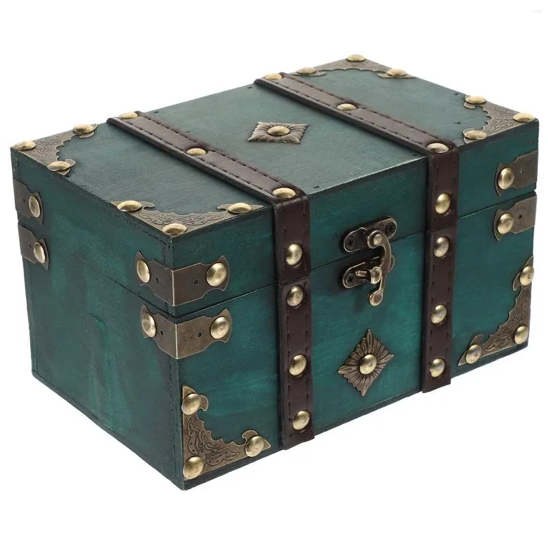 Sacs de rangement Vintage Money Case Rétro Bijoux Conteneur Bois Tirelire Coin Pirate Trésor Coffre En Bois Bibelot