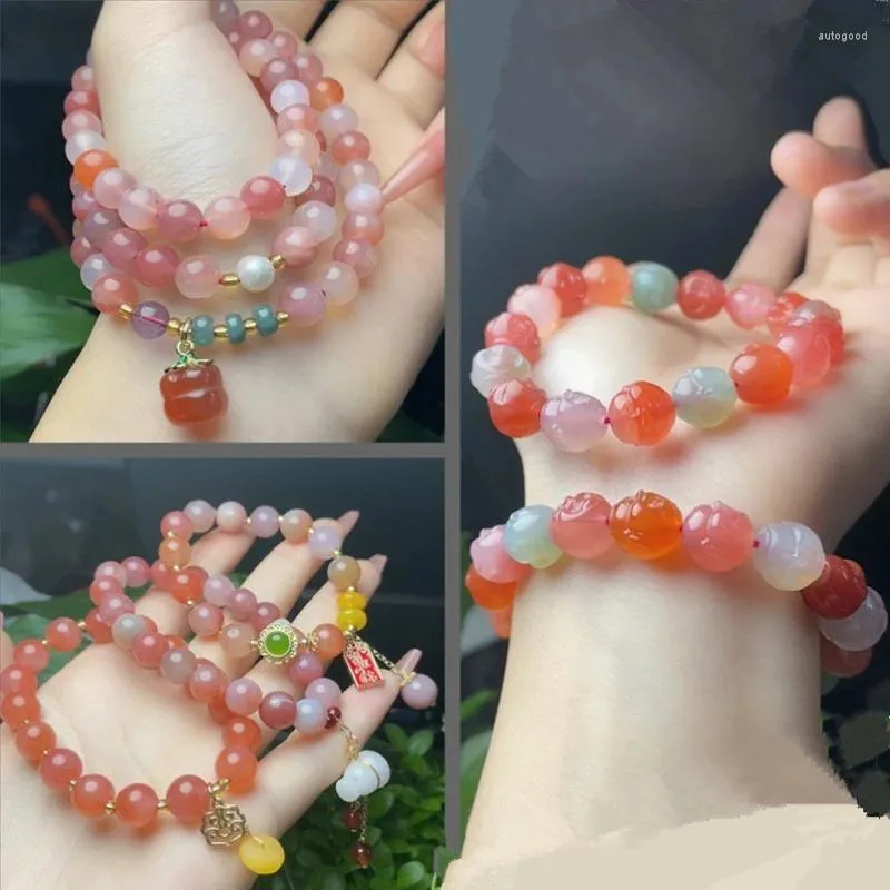 Hebra 10 piezas Natural Yanyuan venta al por mayor ágata rosa melocotón Color caramelo Diy pulsera de mujer