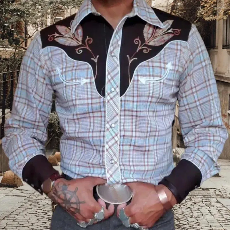 Erkek sıradan gömlekler erkekler uzun kollu gömlek vintage Western kovboy baskı ince uyum uzun kollu kart kartlı ceket