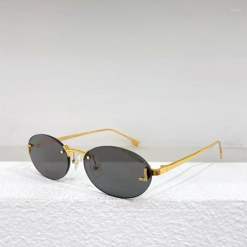 Sunglasses Gold Metal Frame Men's And Women's Fashion Rimless Oval Cat Eye For Unisex Outdoor UV Protective Sunnies